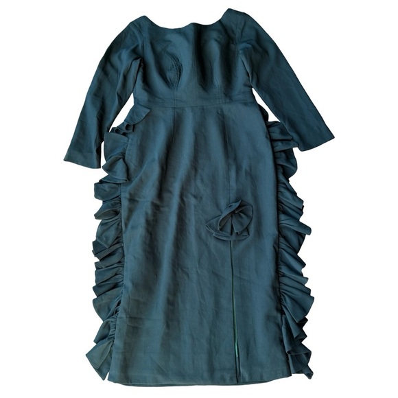 Modish Elegant Dark Green Ruffle Midi Dress - Picture 4 of 15
